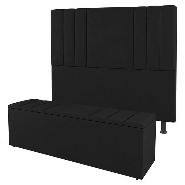 Imagem de Kit Cabeceira e Baú Cama Box Casal Grace 140cm Suede Preto - Abmaza