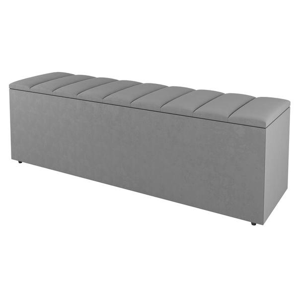 Imagem de Kit Cabeceira e Baú Cama Box King Size Cora 195cm Suede Cinza Claro - Desk Design