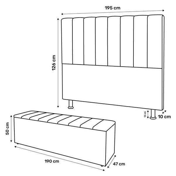 Imagem de Kit Cabeceira e Baú Cama Box King Size Cora 195cm Suede Cinza Escuro - Desk Design