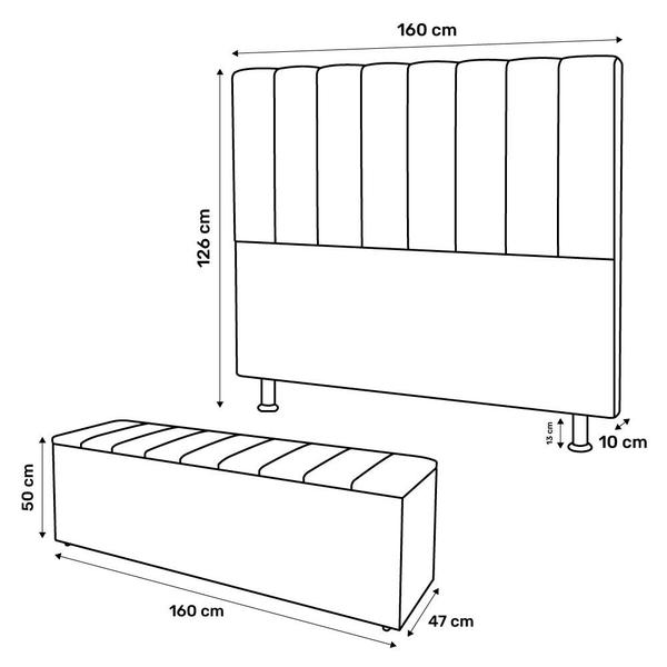 Imagem de Kit Cabeceira e Baú Cama Box Queen Size Cora 160cm Sintético Bege - Desk Design