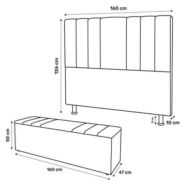 Imagem de Kit Cabeceira e Baú Cama Box Queen Size Grace 160cm Suede Bege - Desk Design