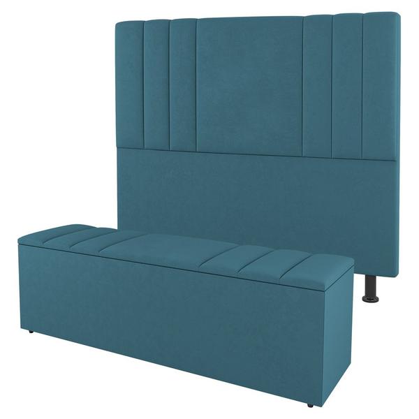 Imagem de Kit Cabeceira e Baú Cama Box Queen Size Grace 160cm Suede Turquesa - Abmaza