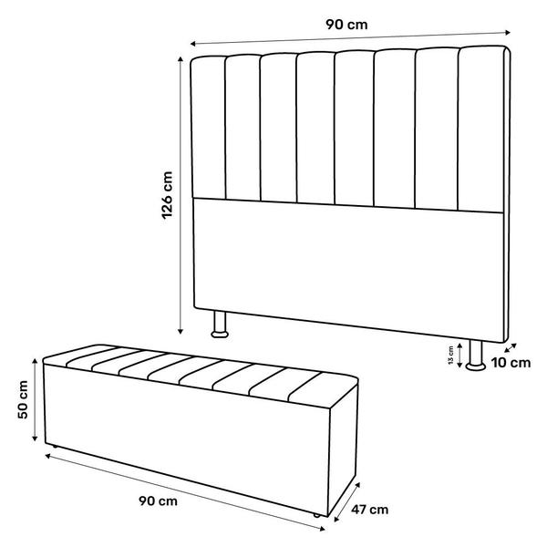 Imagem de Kit Cabeceira e Baú Cama Box Solteiro Cora 90cm Suede Bege - Abmaza