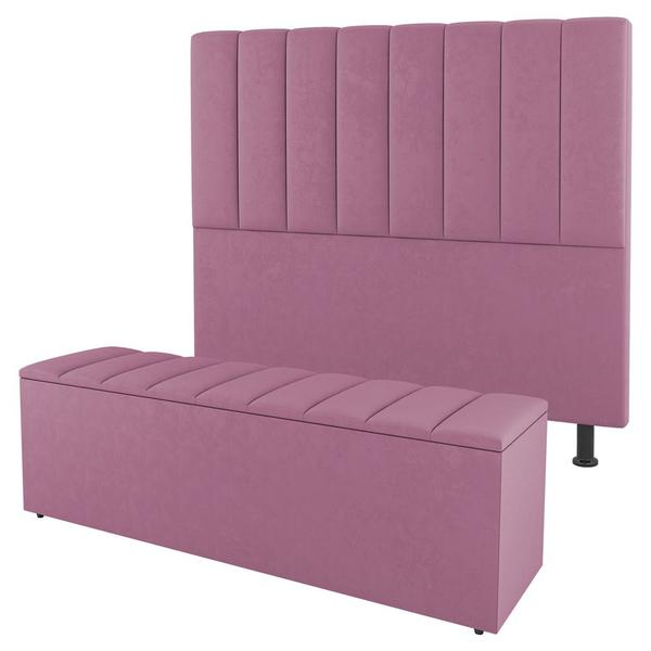 Imagem de Kit Cabeceira e Baú Cama Box Solteiro Cora 90cm Suede Rosa - Abmaza