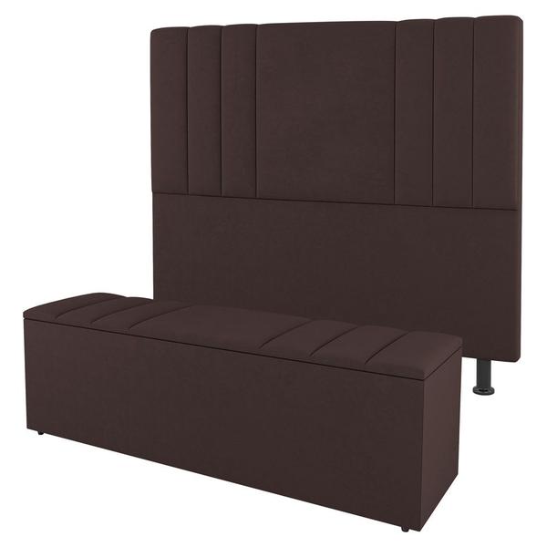 Imagem de Kit Cabeceira e Baú Cama Box Solteiro Grace 90cm Suede Marrom - Abmaza