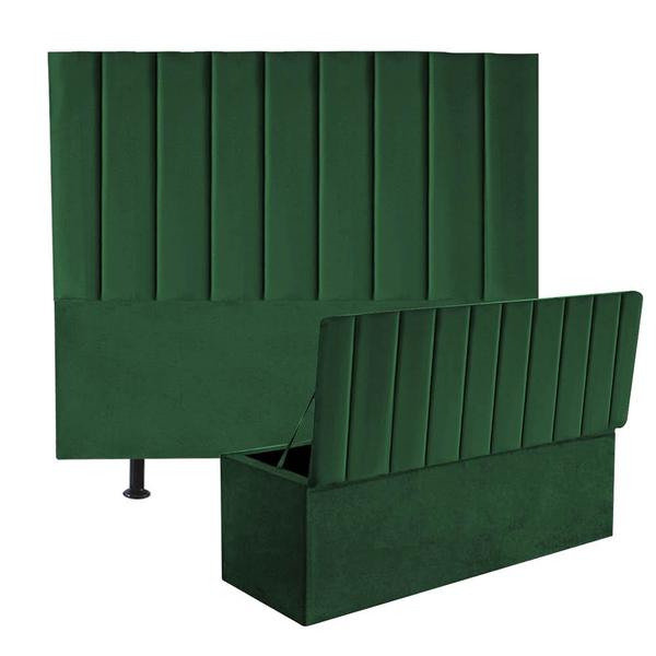 Imagem de Kit Cabeceira e Calçadeira Baú Casal 140cm Cancun Suede Verde - D A DECOR