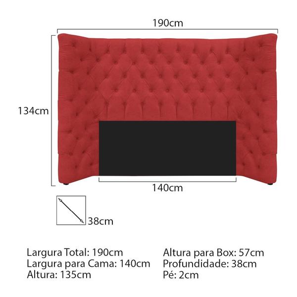 Imagem de Kit Cabeceira e Calçadeira Baú Casal Everest P02 140 cm para cama Box Corano Vermelho - Amarena Móveis