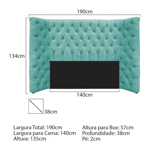 Imagem de Kit Cabeceira e Calçadeira Baú Casal Everest P02 140 cm para cama Box Suede Azul Tiffany - Amarena Móveis