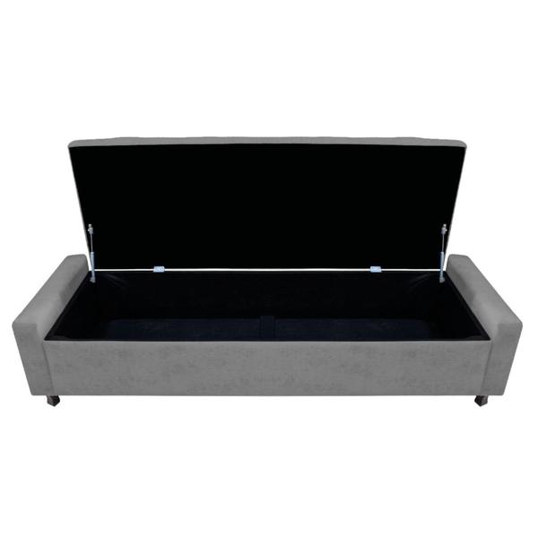 Imagem de Kit Cabeceira e Calçadeira Baú Casal Everest P02 140 cm para cama Box Suede Cinza - Amarena Móveis