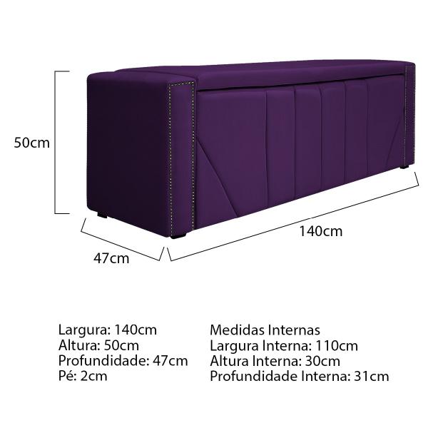 Imagem de Kit Cabeceira e Calçadeira Baú Casal Minsk P02 140 cm para cama Box Suede - ADJ Decor