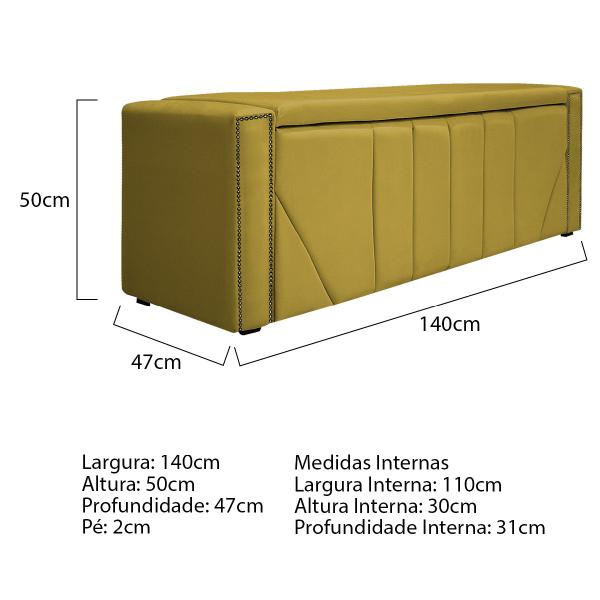 Imagem de Kit Cabeceira e Calçadeira Baú Casal Minsk P02 140 cm para cama Box Suede - Amarena Móveis