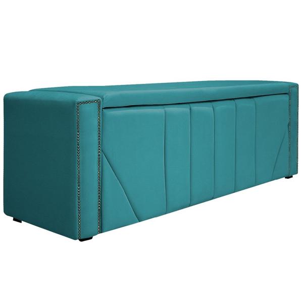 Imagem de Kit Cabeceira e Calçadeira Baú Casal Minsk P02 140 cm para cama Box Suede Azul Turquesa - Amarena Móveis