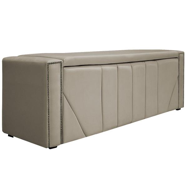 Imagem de Kit Cabeceira e Calçadeira Baú Casal Minsk P02 140 cm para cama Box Suede - Doce Sonho Móveis