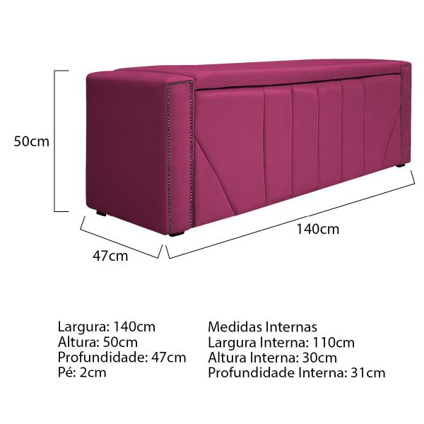 Imagem de Kit Cabeceira e Calçadeira Baú Casal Minsk P02 140 cm para cama Box Suede - Doce Sonho Móveis