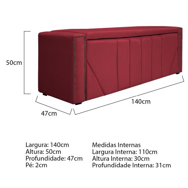 Imagem de Kit Cabeceira e Calçadeira Baú Casal Minsk P02 140 cm para cama Box Suede - Doce Sonho Móveis