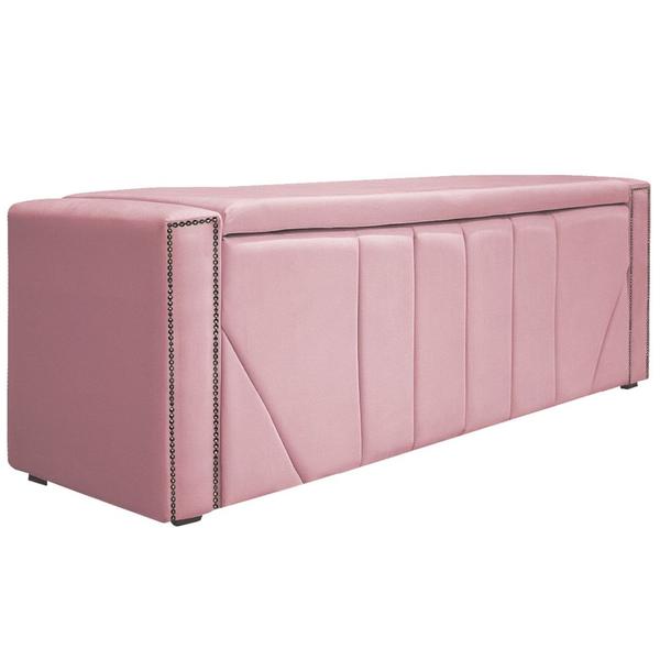 Imagem de Kit Cabeceira e Calçadeira Baú Casal Minsk P02 140 cm para cama Box Suede Rosa Bebê - Amarena Móveis