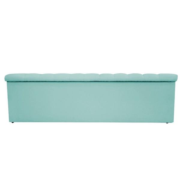 Imagem de Kit Cabeceira e Calçadeira Baú Estofada Mel 140 cm Casal Com Botonê  Suede Azul Tiffany - ADJ Decor