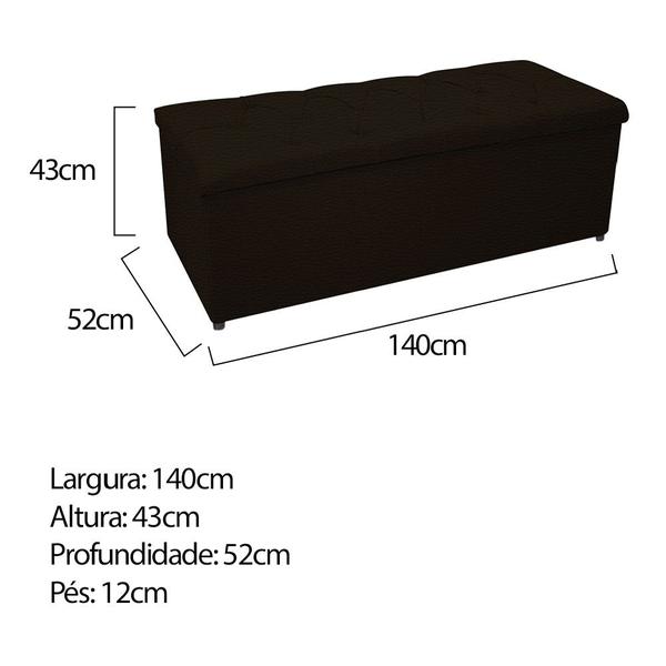 Imagem de Kit Cabeceira e Calçadeira Baú Estofada Mel 140 cm Casal Com Capitonê Corano Marrom - Doce Sonho Móveis