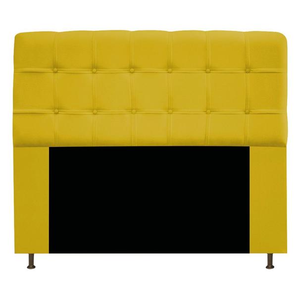 Imagem de Kit Cabeceira e Calçadeira Baú Estofada Mel 140 cm Casal Com Capitonê Suede Amarelo - ADJ Decor