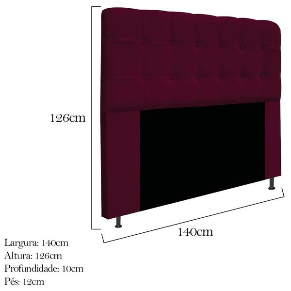 Imagem de Kit Cabeceira e Calçadeira Baú Estofada Mel 140 cm Casal Com Capitonê Suede Bordô - ADJ Decor