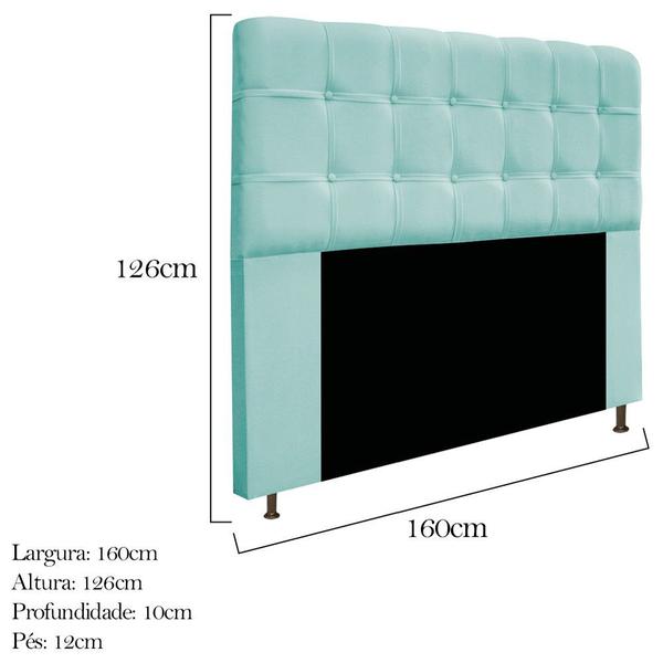 Imagem de Kit Cabeceira e Calçadeira Baú Estofada Mel 160 cm Queen Size Com Botonê Suede Azul Tiffany - Doce Sonho Móveis