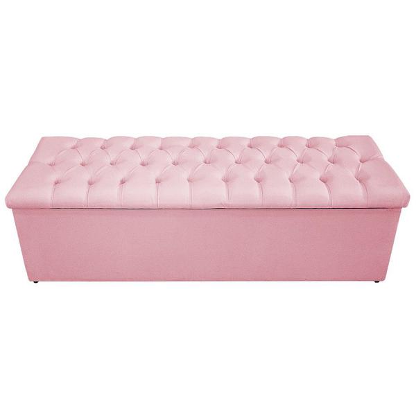 Imagem de Kit Cabeceira e Calçadeira Baú Estofada Mel 160 cm Queen Size Com Botonê Suede Rosa Bebê - ADJ Decor