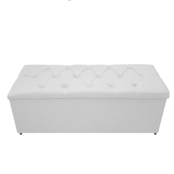 Imagem de Kit Cabeceira e Calçadeira Baú Estofada Mel 160 cm Queen Size Com Capitonê Corano Branco - ADJ Decor