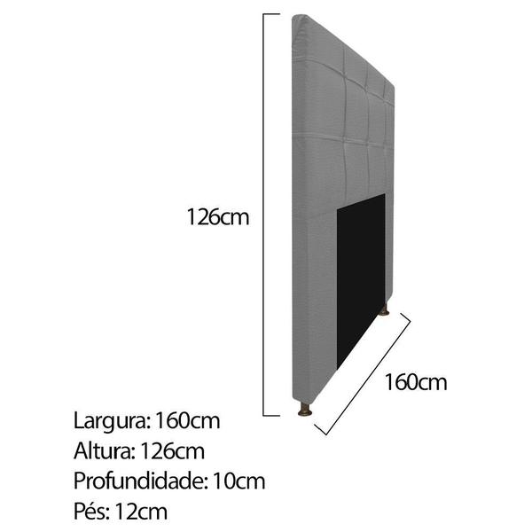 Imagem de Kit Cabeceira e Calçadeira Baú Estofada Mel 160 cm Queen Size Com Capitonê Corano Cinza - Doce Sonho Móveis