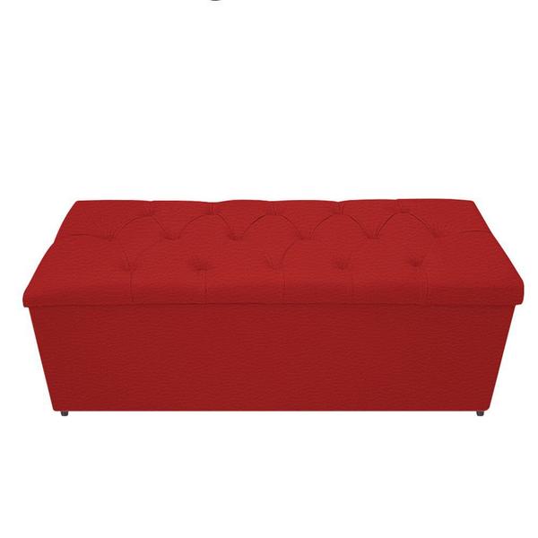 Imagem de Kit Cabeceira e Calçadeira Baú Estofada Mel 160 cm Queen Size Com Capitonê Corano Vermelho - ADJ Decor