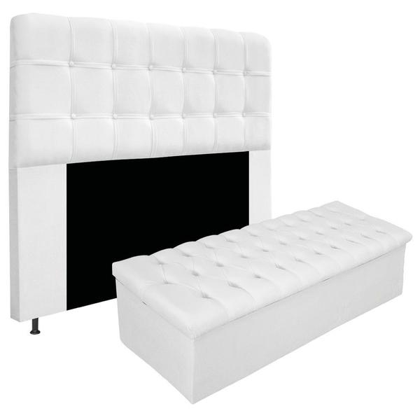 Imagem de Kit Cabeceira e Calçadeira Baú Estofada Mel 160 cm Queen Size Com Capitonê Suede Branco - ADJ Decor