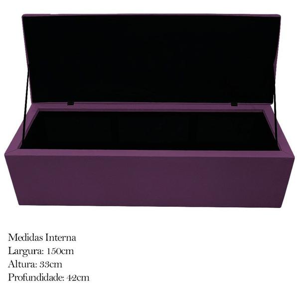 Imagem de Kit Cabeceira e Calçadeira Baú Estofada Mel 160 cm Queen Size Com Capitonê Suede Roxo - ADJ Decor