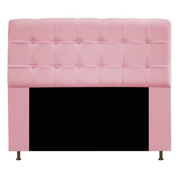 Imagem de Kit Cabeceira e Calçadeira Baú Estofada Mel 195 cm King Size Com Botonê Suede Rosa Bebê - ADJ Decor