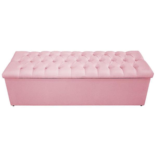 Imagem de Kit Cabeceira e Calçadeira Baú Estofada Mel 195 cm King Size Com Botonê Suede Rosa Bebê - ADJ Decor