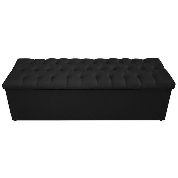 Imagem de Kit Cabeceira e Calçadeira Baú Estofada Mel 195 cm King Size Com Capitonê Suede Preto - ADJ Decor