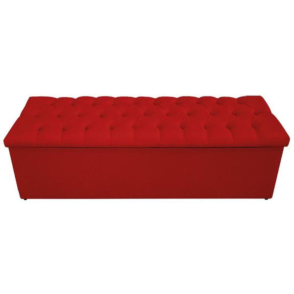 Imagem de Kit Cabeceira e Calçadeira Baú Estofada Mel 195 cm King Size Com Capitonê Suede Vermelho - ADJ Decor