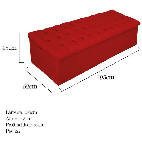 Imagem de Kit Cabeceira e Calçadeira Baú Estofada Mel 195 cm King Size Com Capitonê Suede Vermelho - ADJ Decor