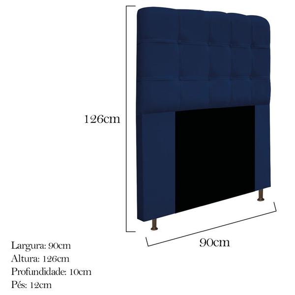 Imagem de Kit Cabeceira e Calçadeira Baú Estofada Mel 90 cm Solteiro Com Capitonê Suede Azul Marinho - ADJ Decor