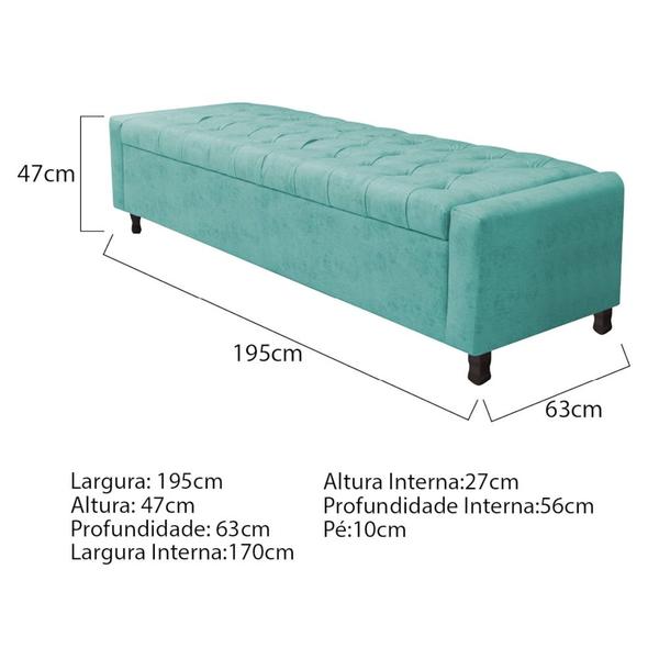 Imagem de Kit Cabeceira e Calçadeira Baú King Everest P02 195 cm para cama Box Suede Azul Tiffany - Amarena Móveis