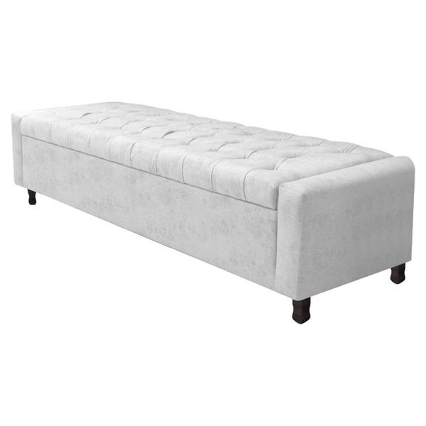 Imagem de Kit Cabeceira e Calçadeira Baú King Everest P02 195 cm para cama Box Suede Branco - Amarena Móveis