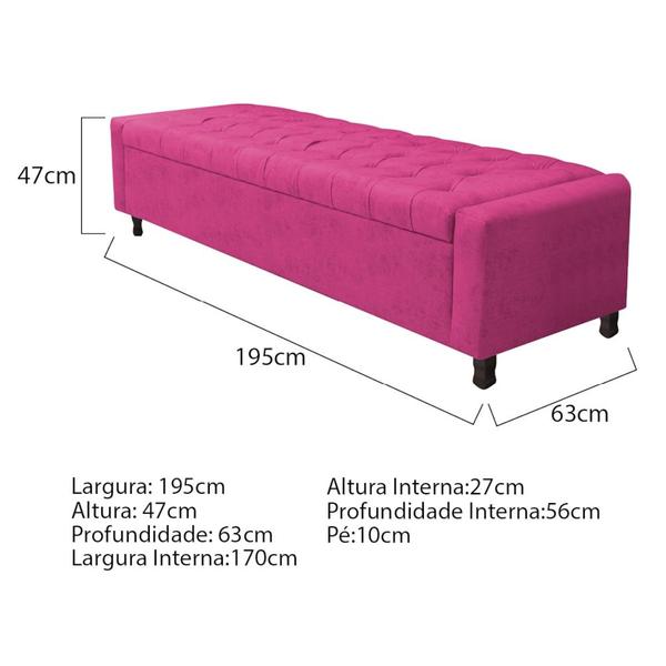 Imagem de Kit Cabeceira e Calçadeira Baú King Everest P02 195 cm para cama Box Suede Pink - Amarena Móveis