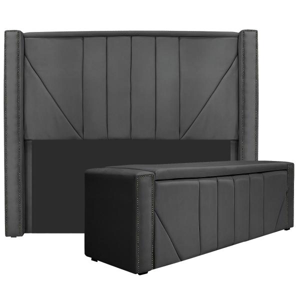 Imagem de Kit Cabeceira e Calçadeira Baú King Minsk P02 195 cm para cama Box Linho - ADJ Decor