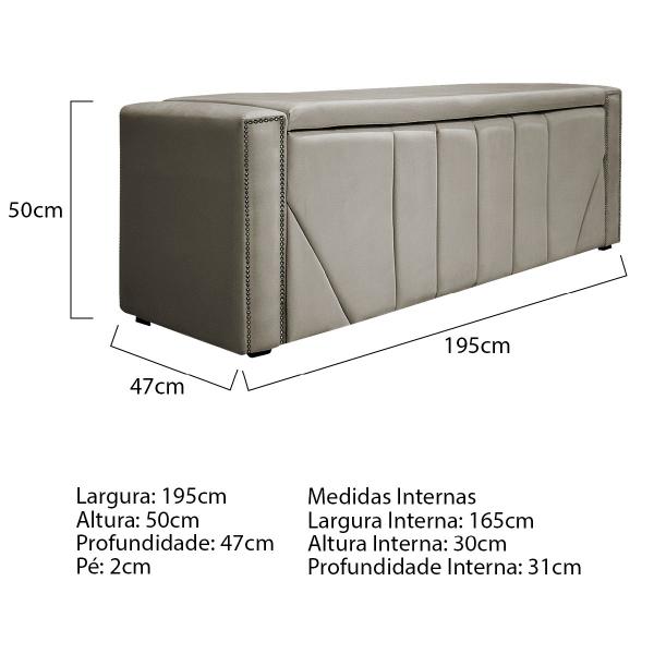 Imagem de Kit Cabeceira e Calçadeira Baú King Minsk P02 195 cm para cama Box Linho - Doce Sonho Móveis