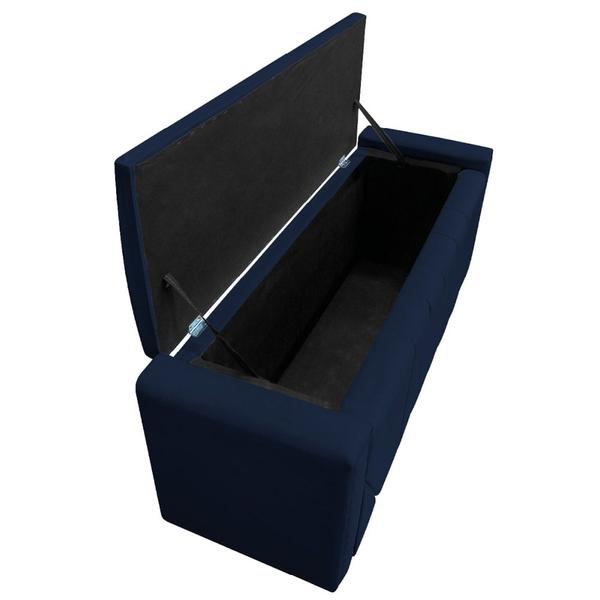 Imagem de Kit Cabeceira e Calçadeira Baú King Minsk P02 195 cm para cama Box Suede Azul Marinho - Amarena Móveis