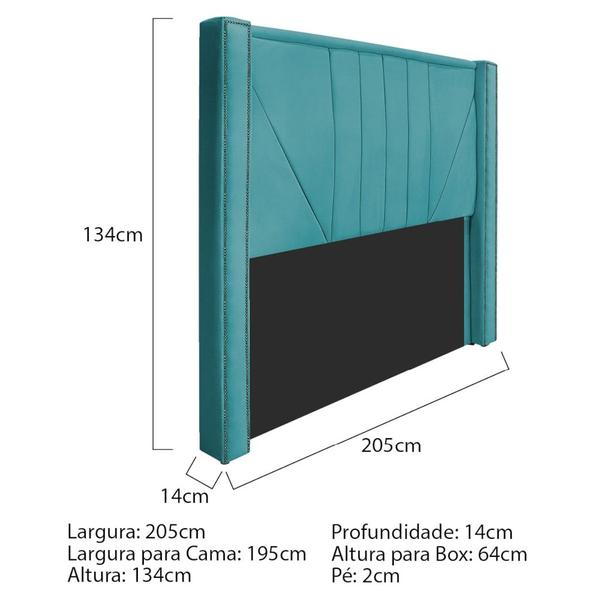 Imagem de Kit Cabeceira e Calçadeira Baú King Minsk P02 195 cm para cama Box Suede Azul Turquesa - Amarena Móveis