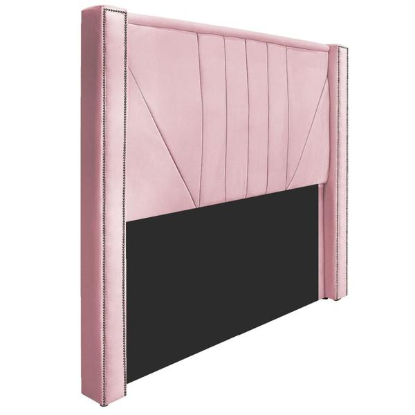 Imagem de Kit Cabeceira e Calçadeira Baú King Minsk P02 195 cm para cama Box Suede Rosa Bebê - Amarena Móveis