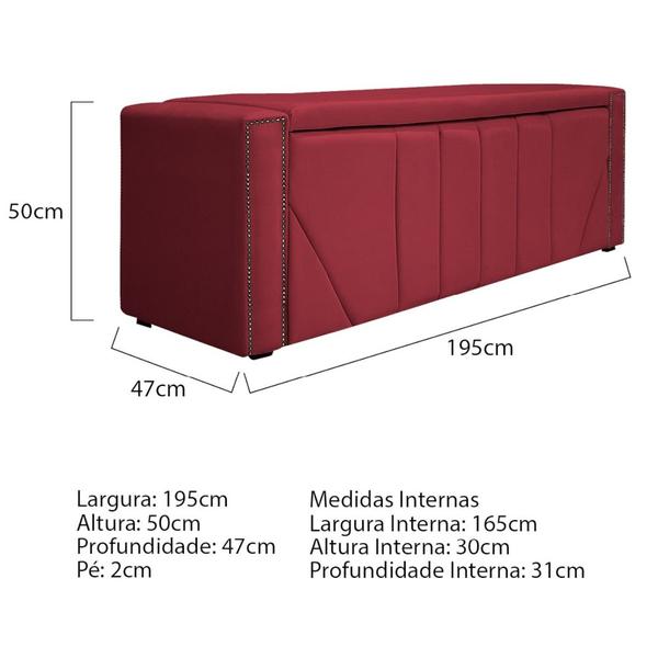 Imagem de Kit Cabeceira e Calçadeira Baú King Minsk P02 195 cm para cama Box Suede Vermelho - Amarena Móveis