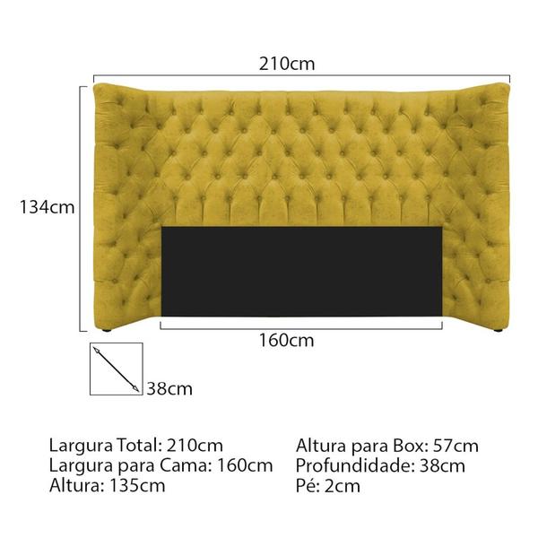 Imagem de Kit Cabeceira e Calçadeira Baú Queen Everest P02 160 cm para cama Box Suede Amarelo - Amarena Móveis