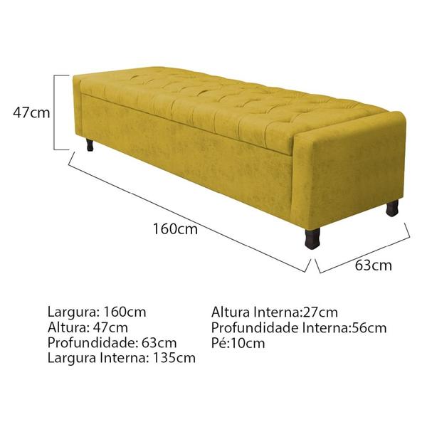 Imagem de Kit Cabeceira e Calçadeira Baú Queen Everest P02 160 cm para cama Box Suede Amarelo - Amarena Móveis