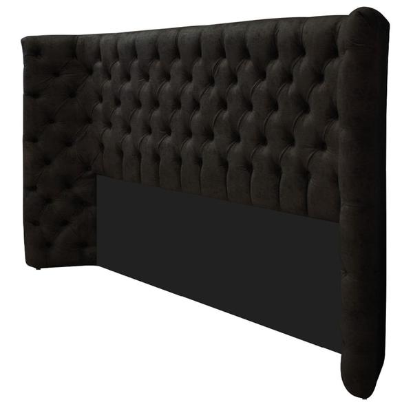 Imagem de Kit Cabeceira e Calçadeira Baú Queen Everest P02 160 cm para cama Box Suede Preto - Amarena Móveis