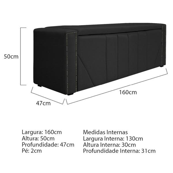 Imagem de Kit Cabeceira e Calçadeira Baú Queen Minsk P02 160 cm para cama Box Sintético  Preto - Amarena Móveis